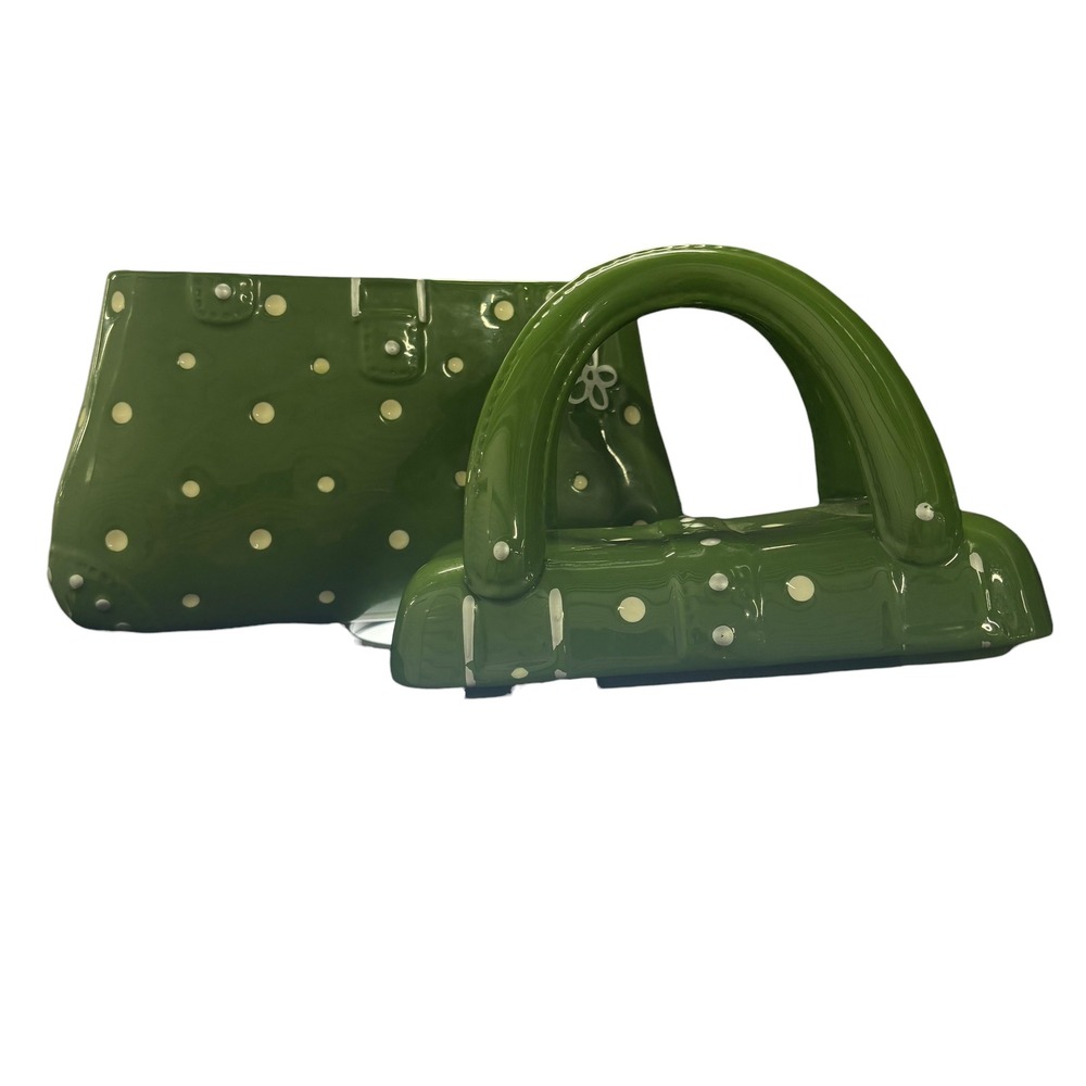 Temp‎ Tations Green Polka Dot Handbag Shaped Ceramic Cookie Jar with Lid - Picture 5 of 12
